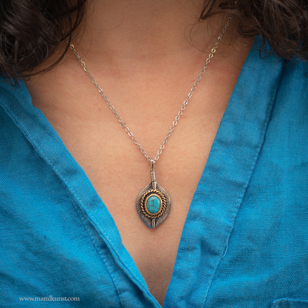 small Feather turquoise pendant