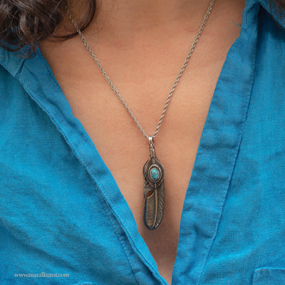 feather turquoise pendant