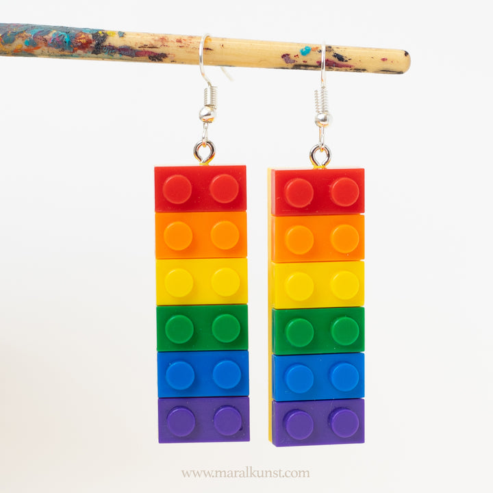 Pop art rainbow Lego colorful toy childhood earrings