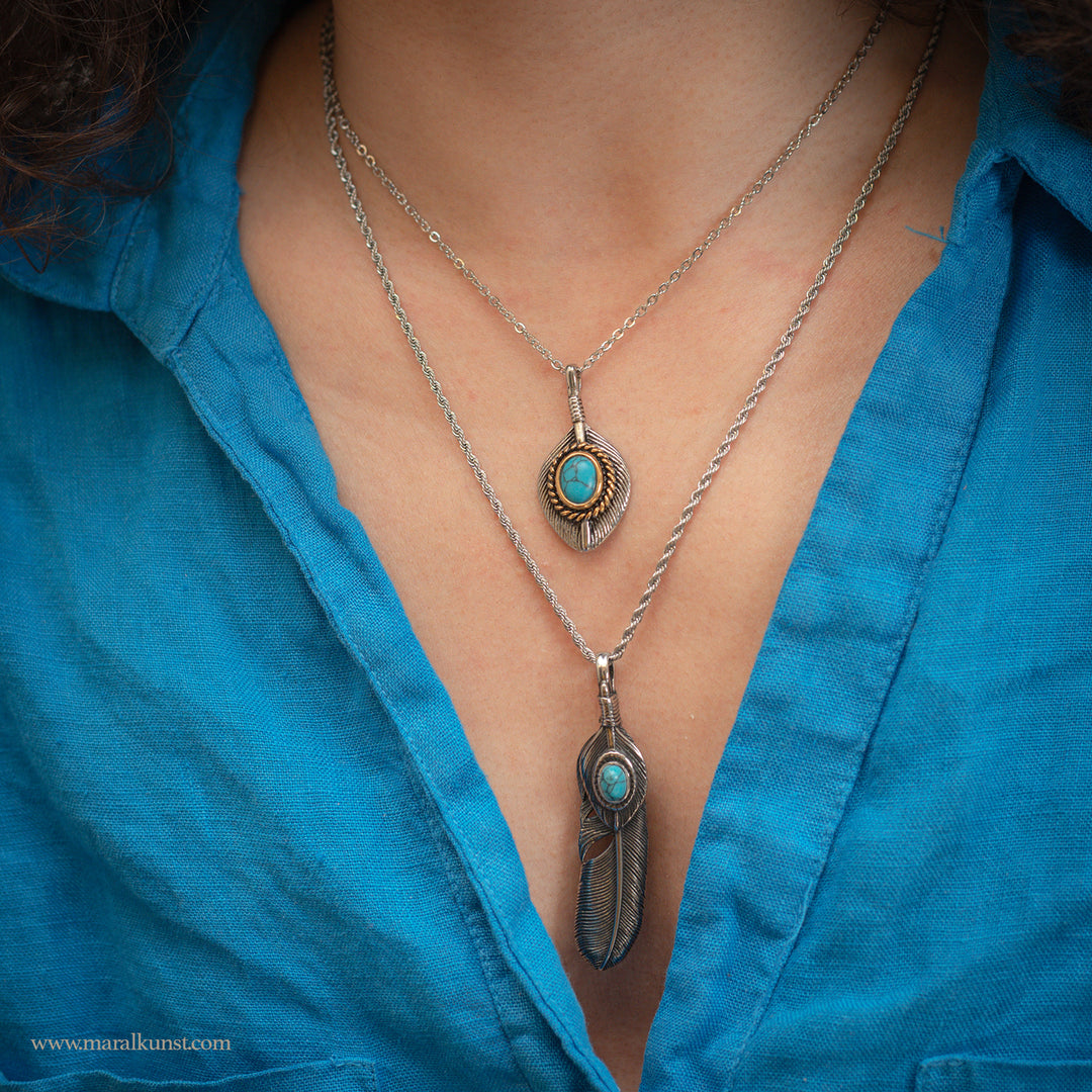 small Feather turquoise pendant