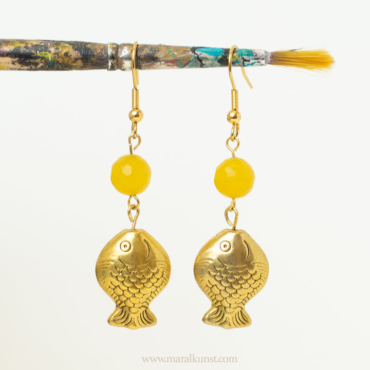 Ahoo Aqua Yellow Gem Fish Earrings