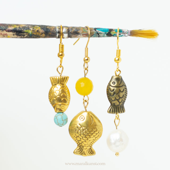 Ahoo Aqua Yellow Gem Fish Earrings