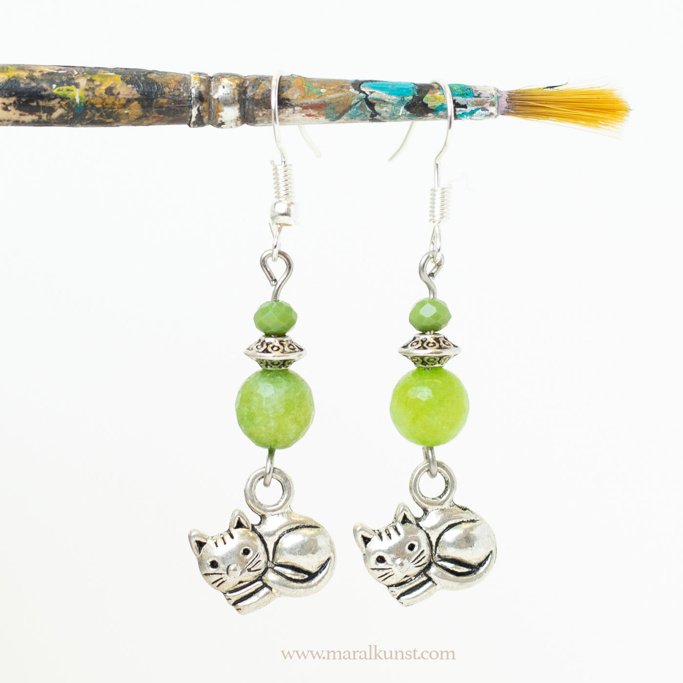 handmade jade stone Cat earrings