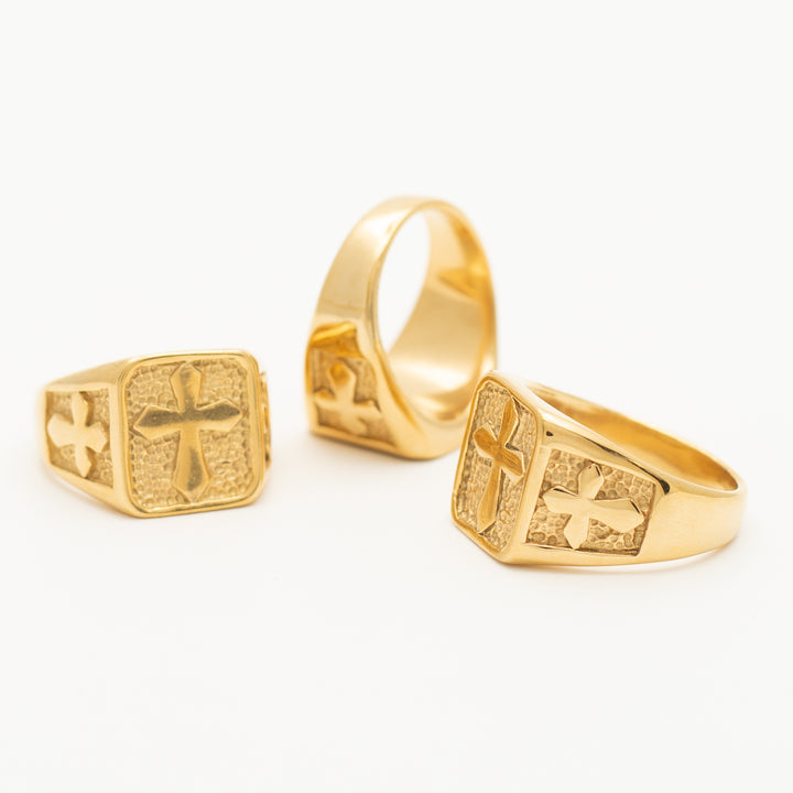 statement cross signet 18k gold filled stainless  steel ring (special price )