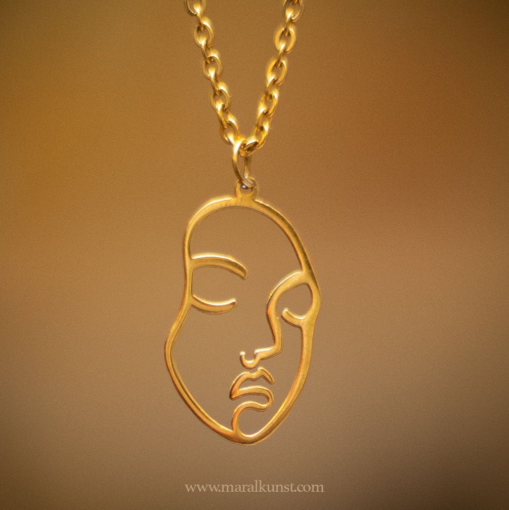 Maralkunst abstract Face gold plated stainless steel necklace