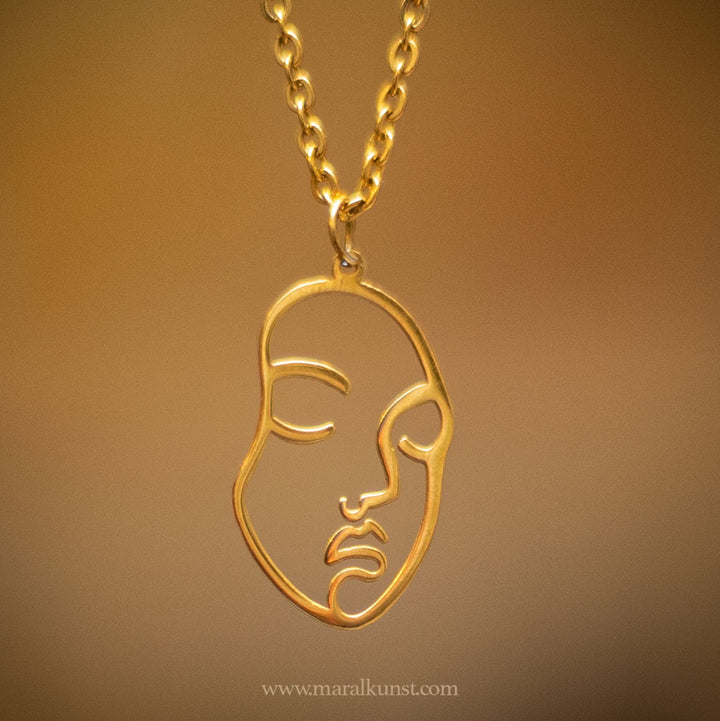 Maralkunst abstract Face gold plated stainless steel necklace