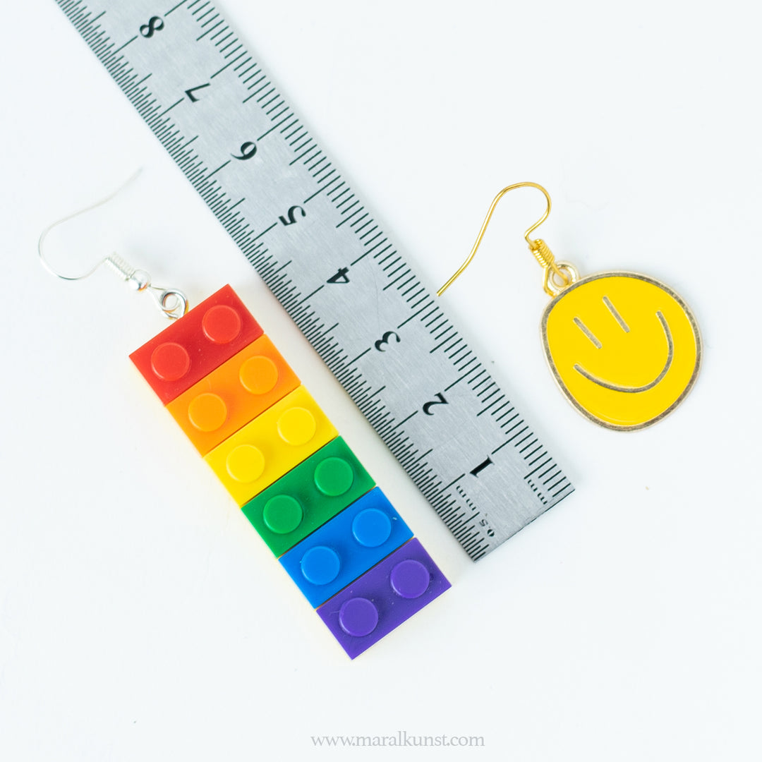 Pop art rainbow Lego colorful toy childhood earrings