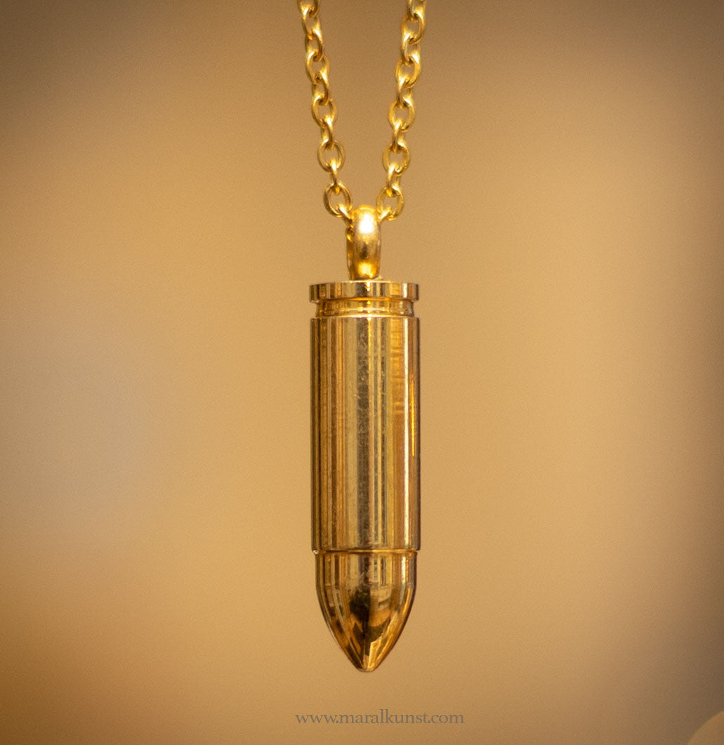Bullet pendant gold plated steel necklace