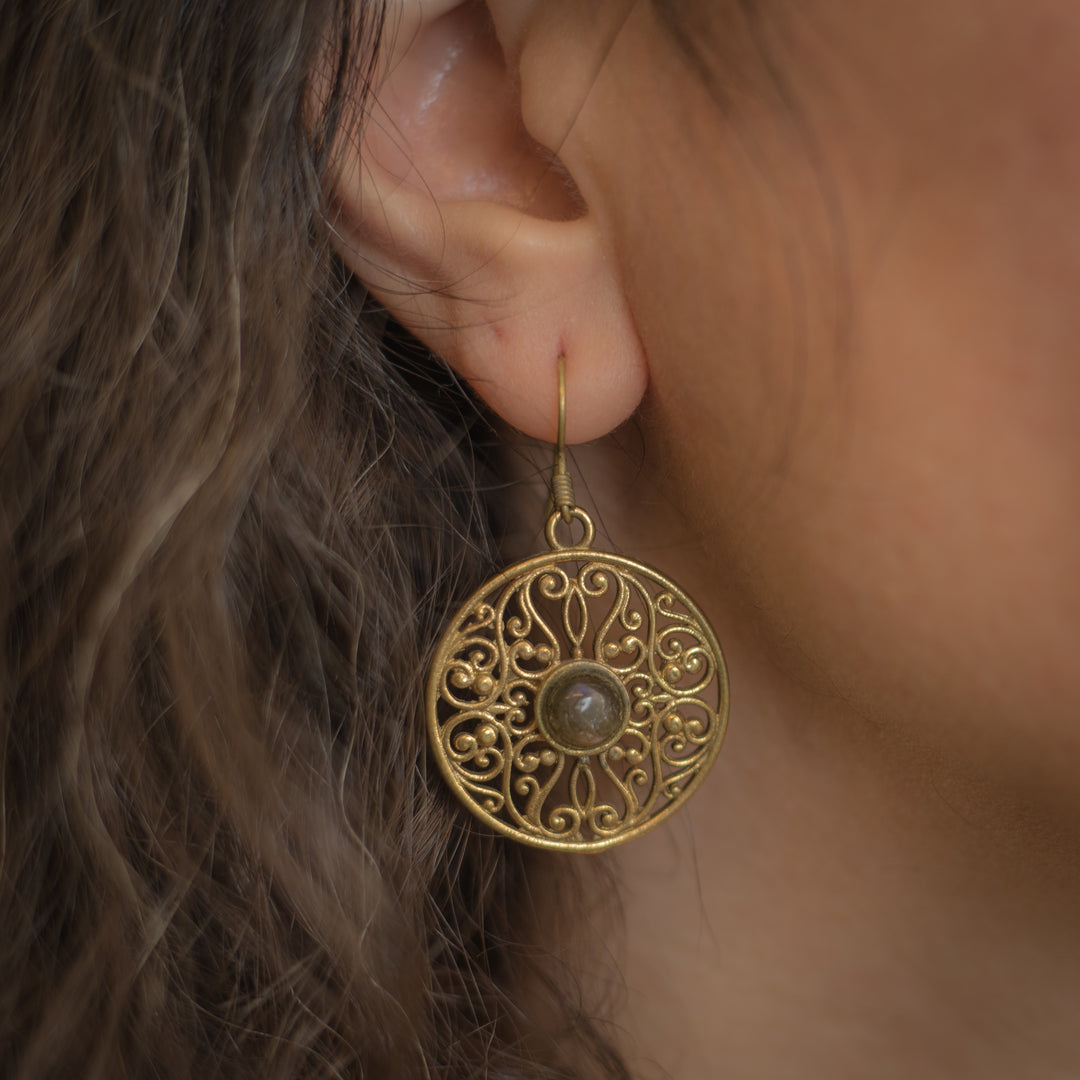 Handmade Brass Bali  labradorite earrings