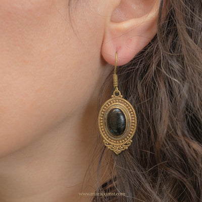 Antique Black Onyx Hook Earrings