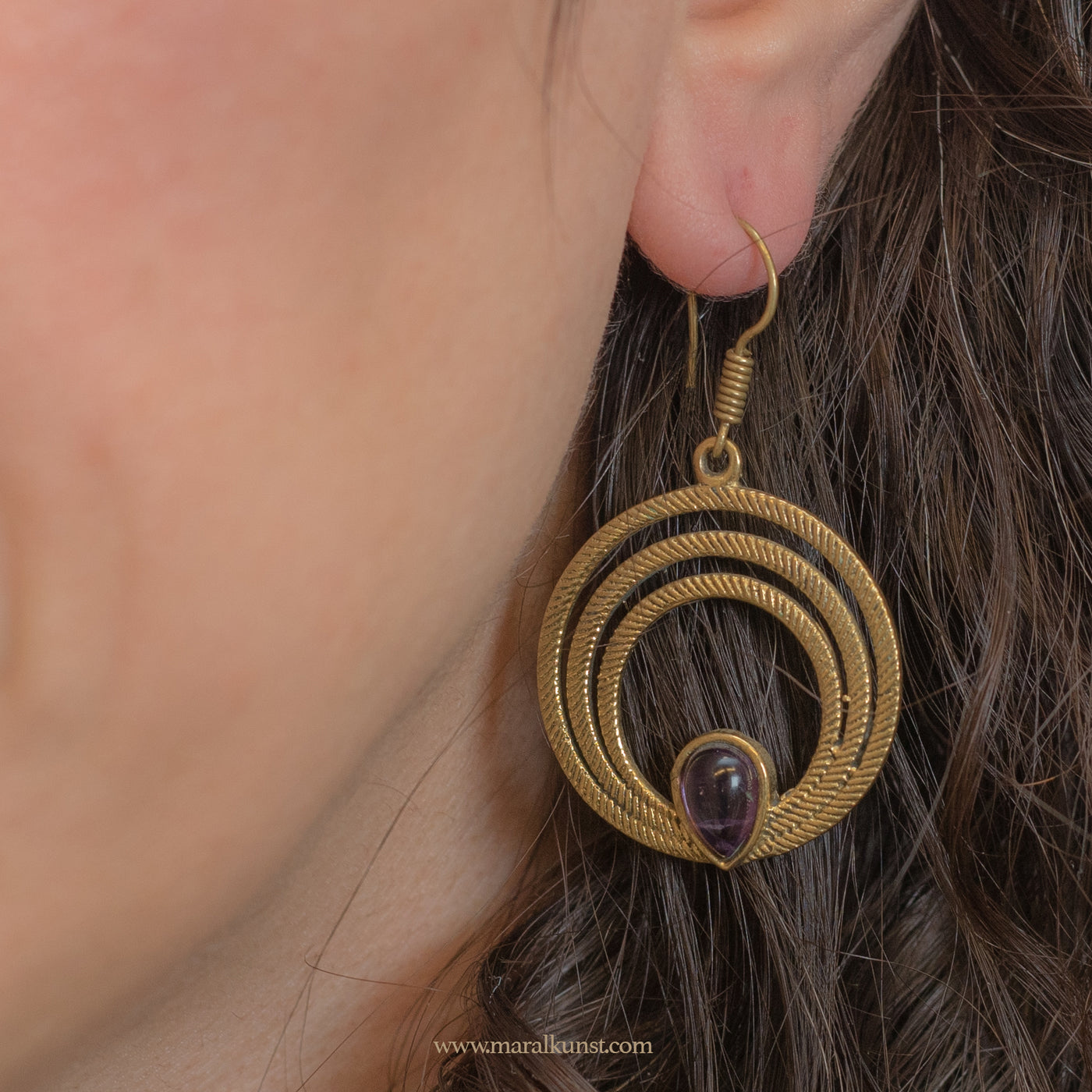 Brass purple Amethyst drop earrings