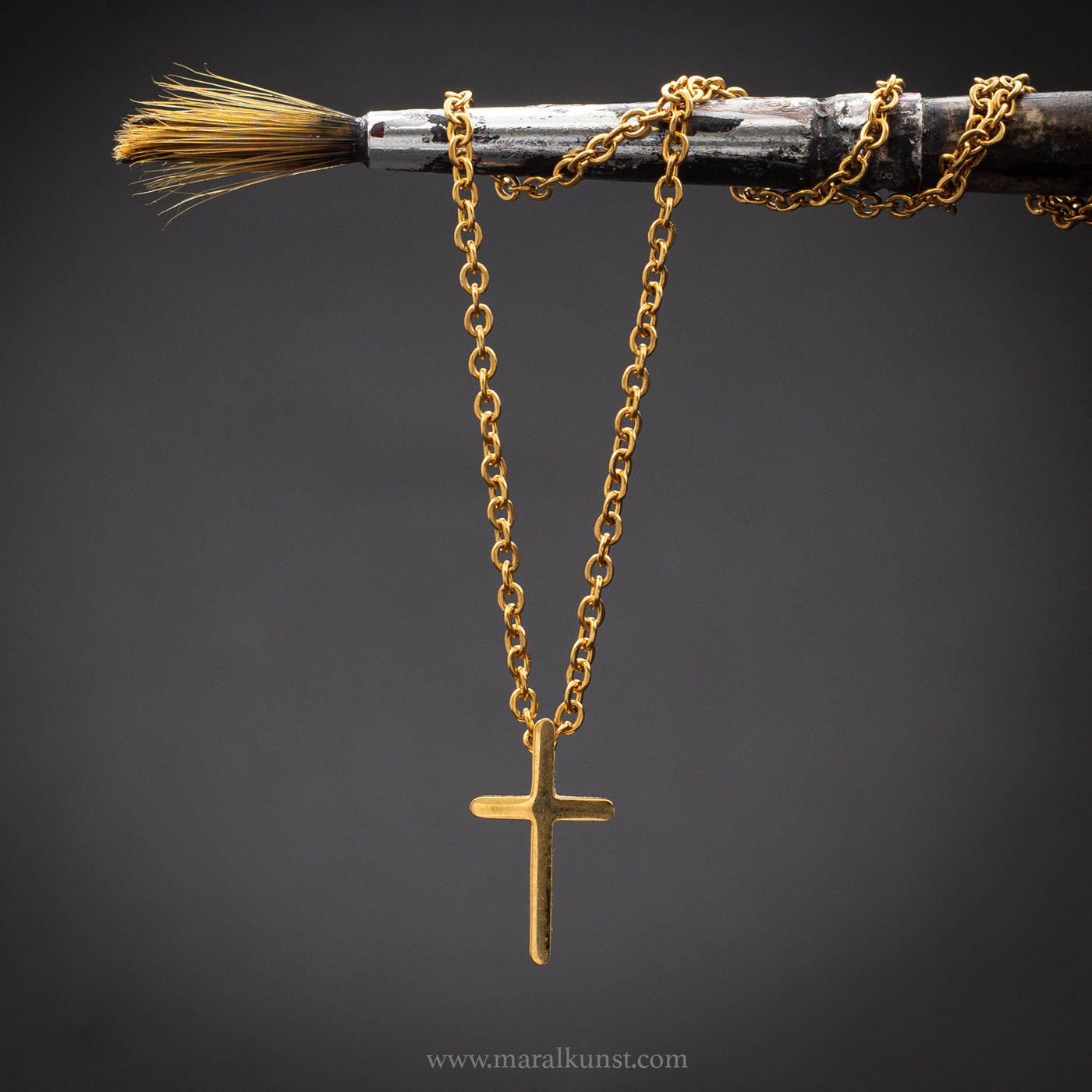 Gold plated steel cross necklace