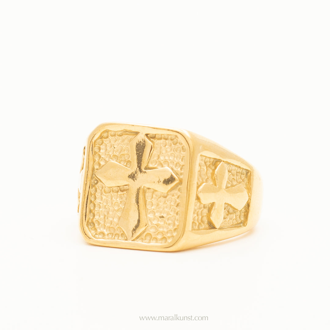 statement cross signet 18k gold filled stainless  steel ring (special price )