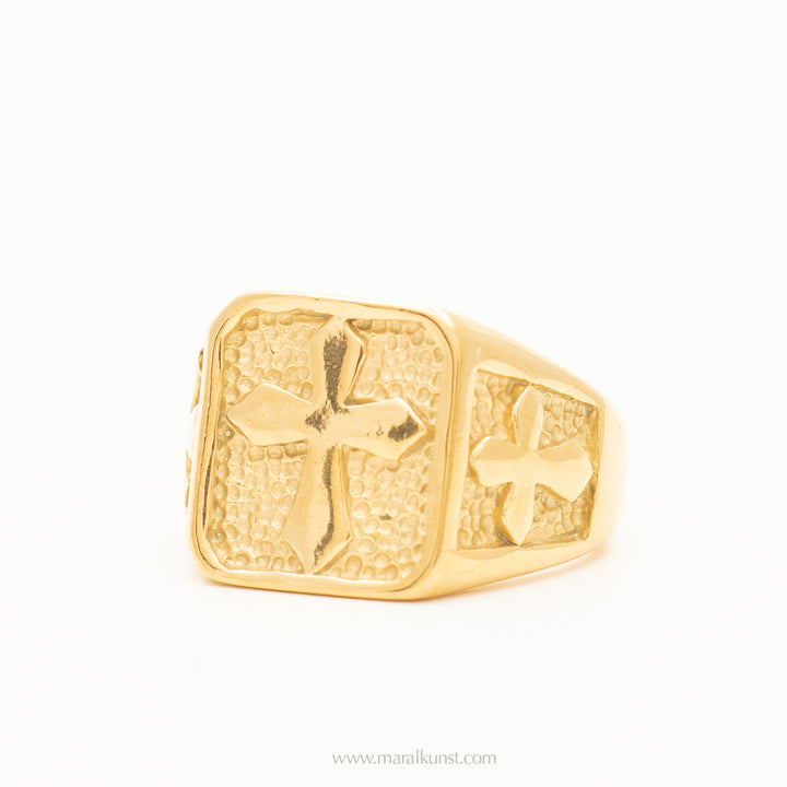 statement cross signet 18k gold filled stainless  steel ring (special price )
