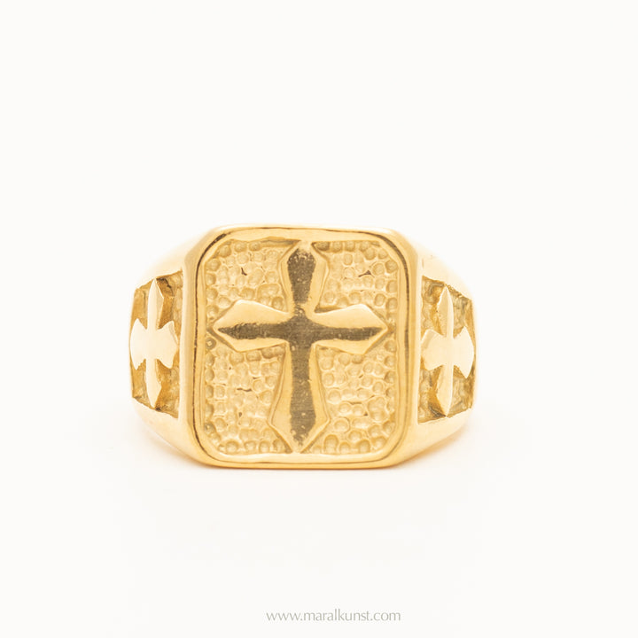 statement cross signet 18k gold filled stainless  steel ring (special price )