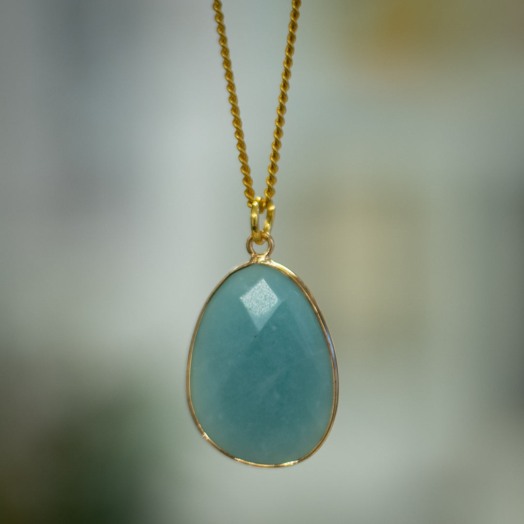 Aquamarine blue sky gemstone drop necklace