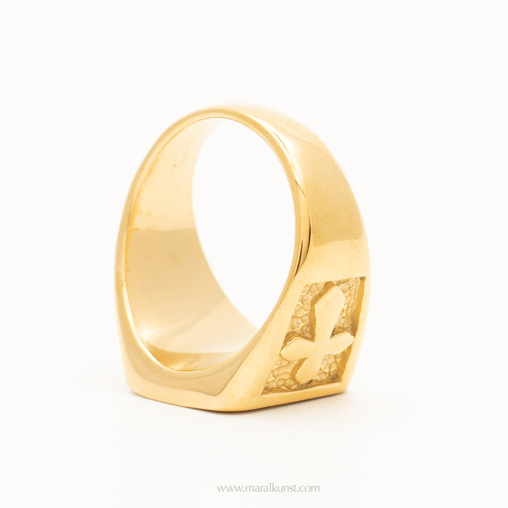 statement cross signet 18k gold filled stainless  steel ring (special price )