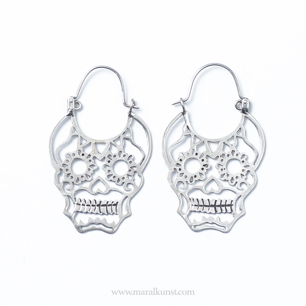 Day of The Dead Skull 925 Silver Mexican Earrings