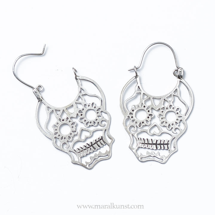 Day of The Dead Skull 925 Silver Mexican Earrings