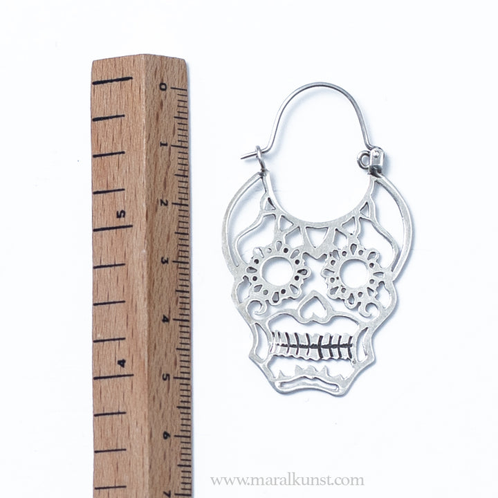 Day of The Dead Skull 925 Silver Mexican Earrings