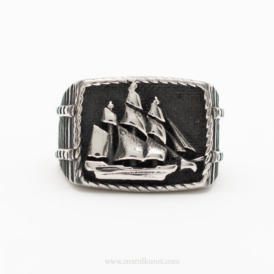 Viking ship stainless steel ring