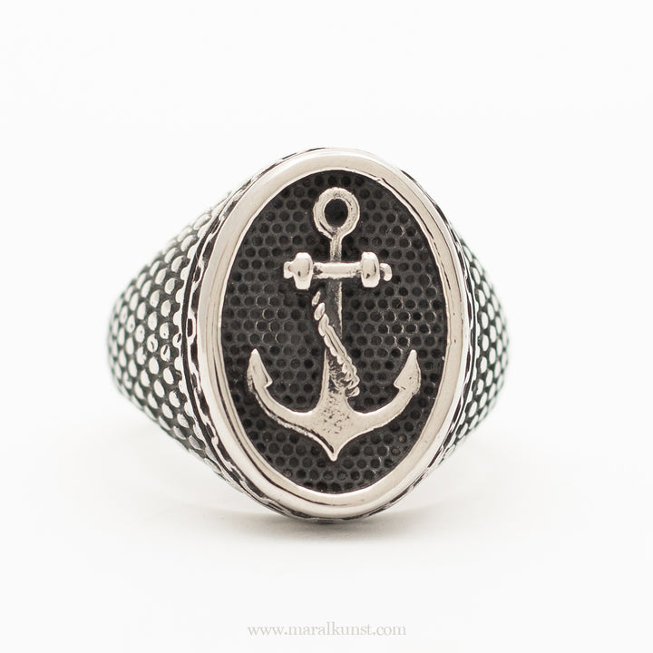 Anchor stainless steel signet ring