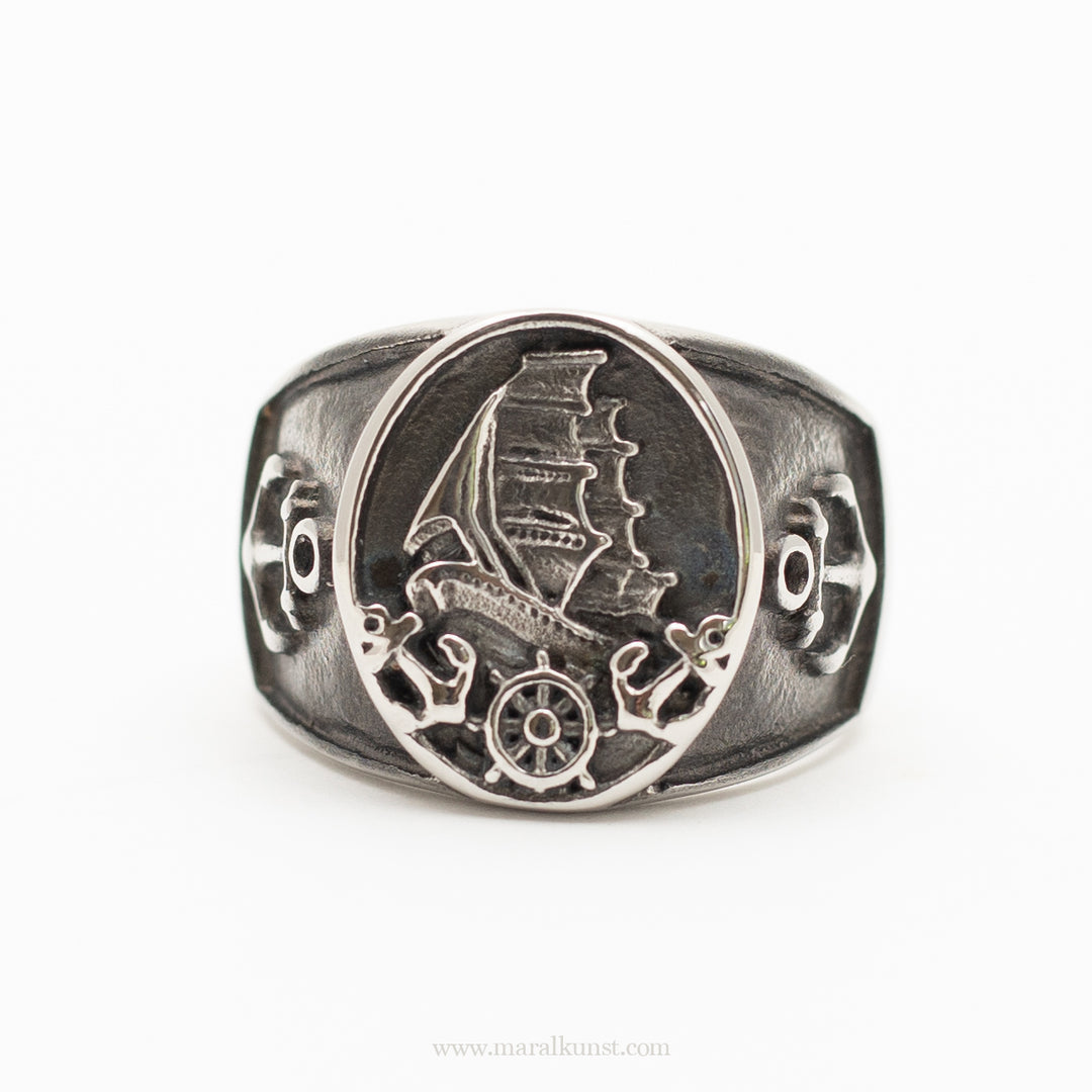 Maralkunst Norwegian Viking symbol ship anchor sailing signet ring