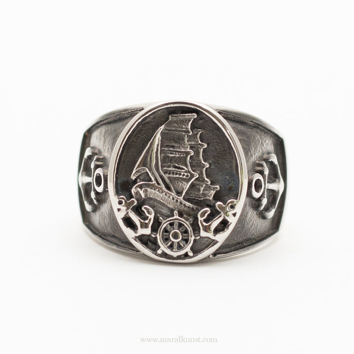 Maralkunst Norwegian Viking symbol ship anchor sailing signet ring