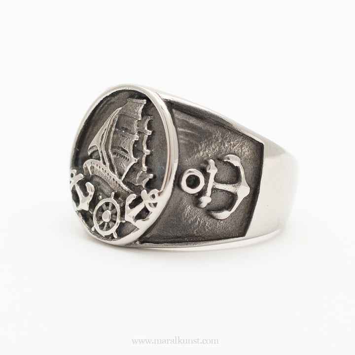 Maralkunst Norwegian Viking symbol ship anchor sailing signet ring
