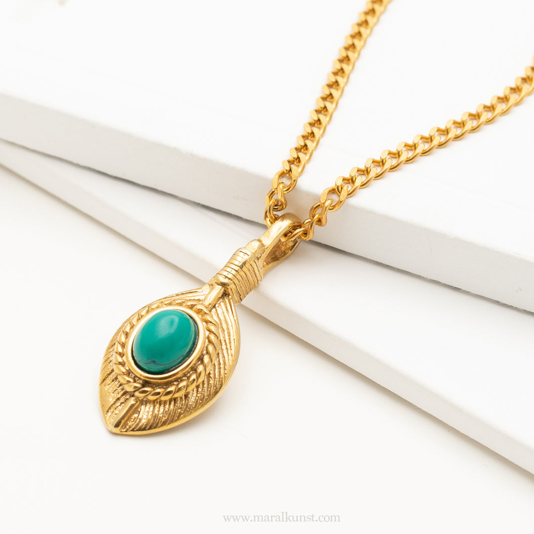 Maral statement turquoise Feather 18k gold filled stainless steel necklace