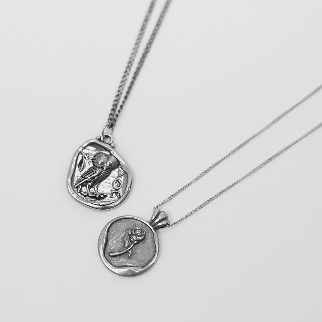 Maral Owl handmade vintage inspired greek coin 925 Silver Necklace