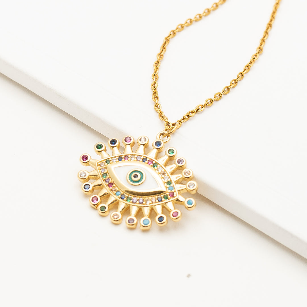 Evil eye gold plated steel necklace