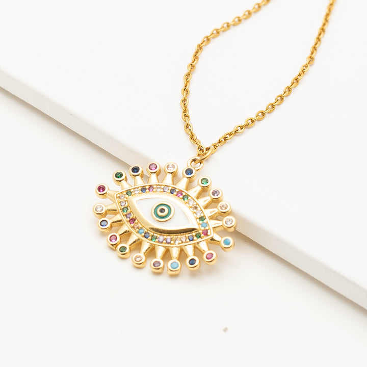 Evil eye gold plated steel necklace