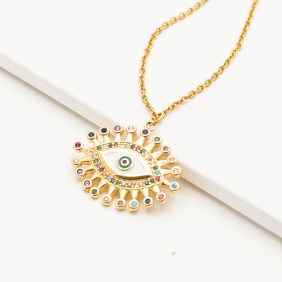Evil eye gold plated steel necklace