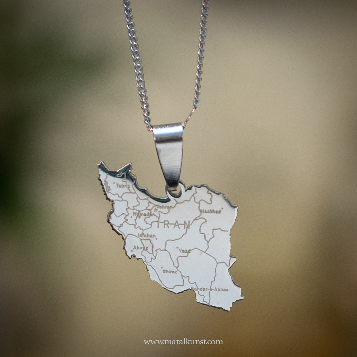 Stainless steel Iran Map necklace