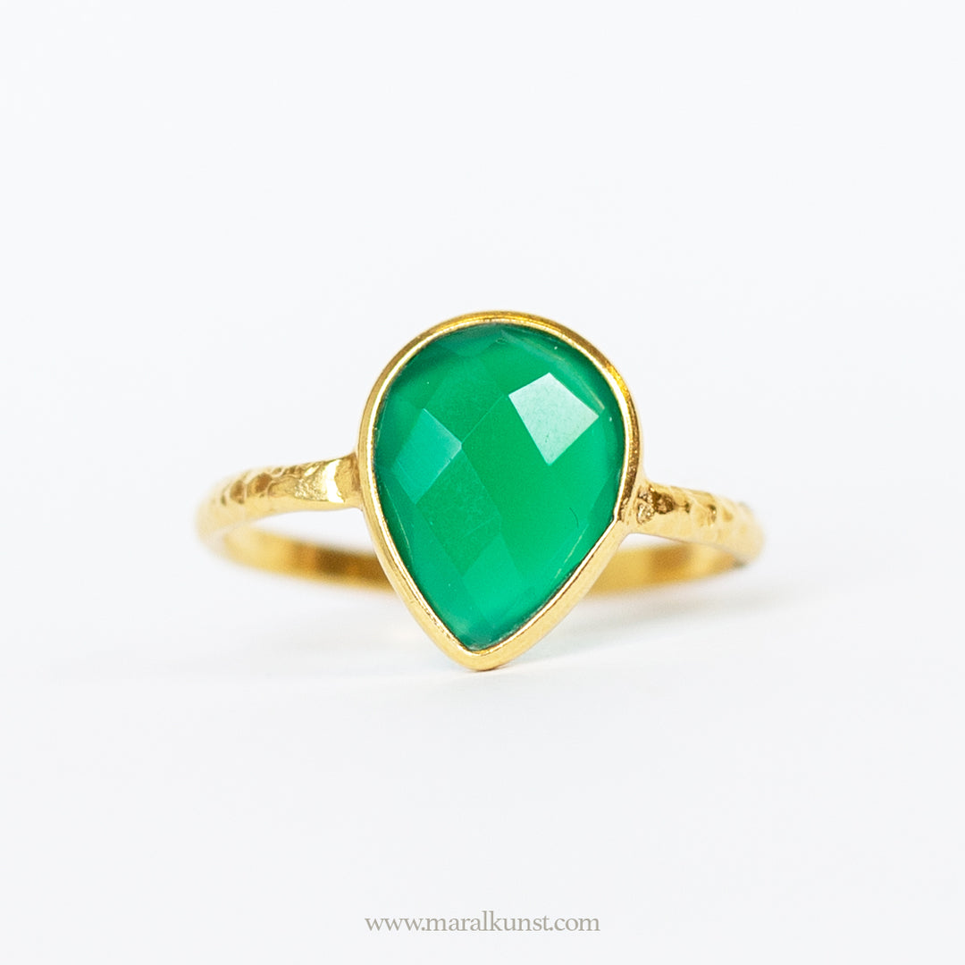 green chalcedony gold plated silver ring