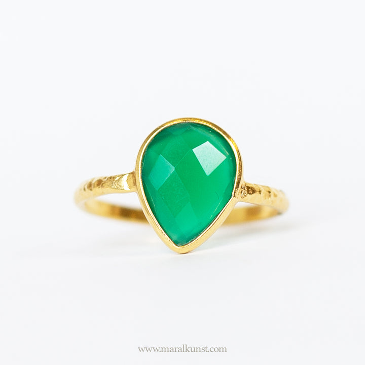 green chalcedony gold plated silver ring
