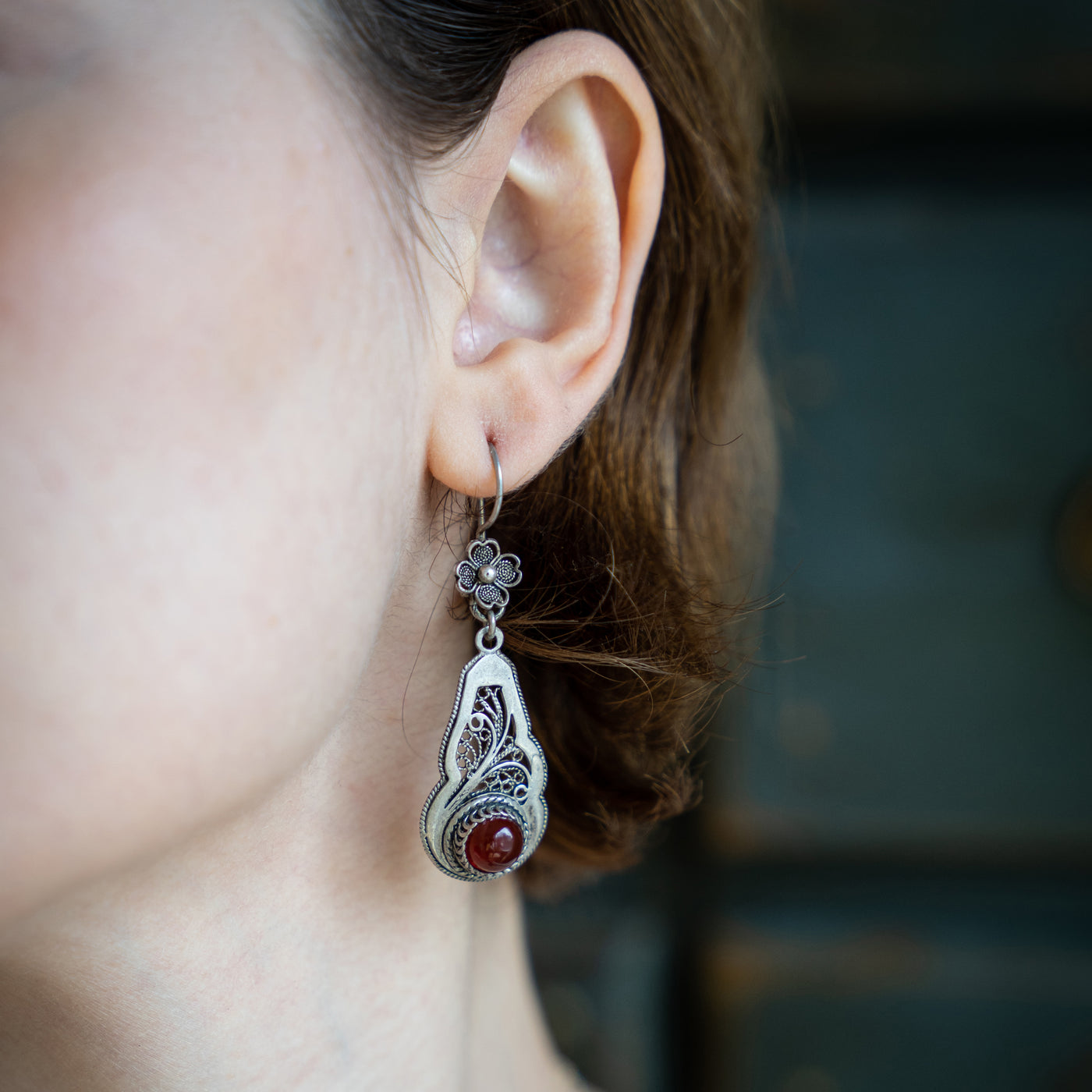 Silver earrings agate stone
