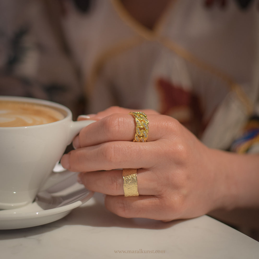 Maral special handmade Indian Brass Goldplated crystal cuban chain ring one only for only one