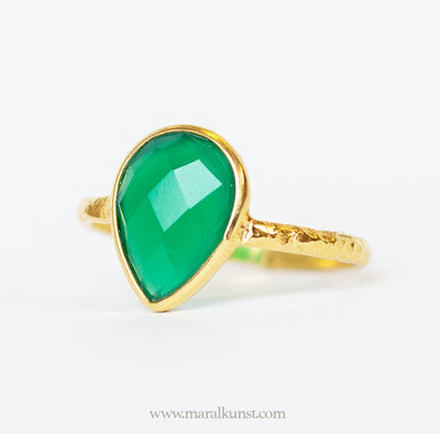 green chalcedony gold plated silver ring