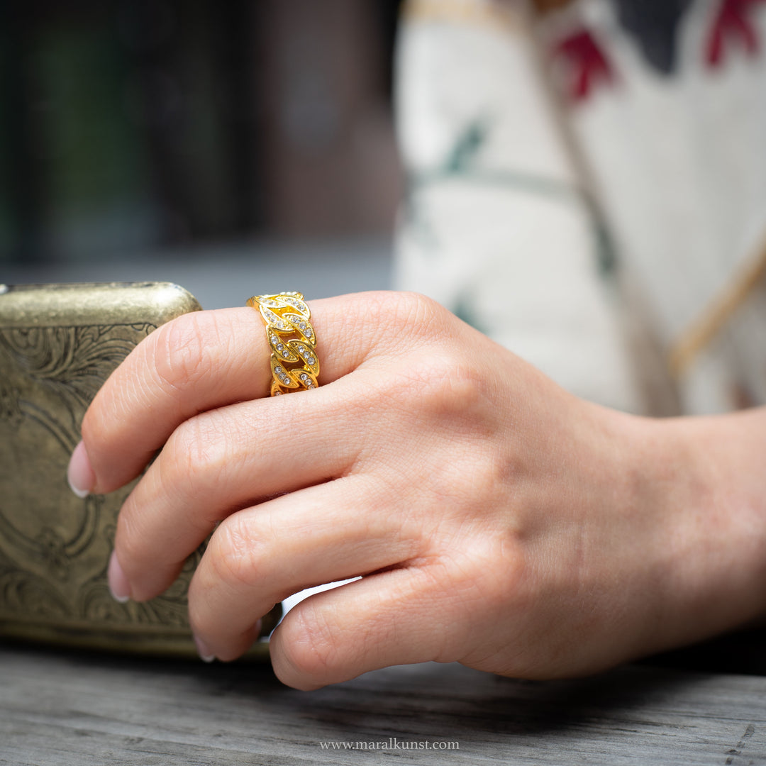Maral special handmade Indian Brass Goldplated crystal cuban chain ring one only for only one