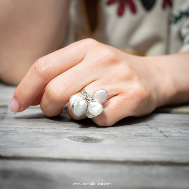Maral premium authentic handcrafted Mexican Sequins pearl 925 silver ring