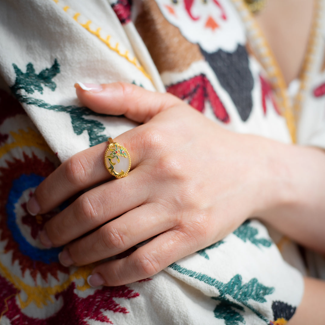 Asian Silver 925 goldplated asian design ring