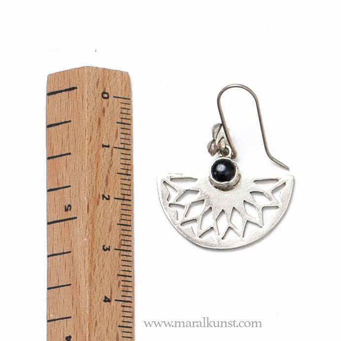 Mexican Black Onyx Sun Flower 925 Silver Earrings