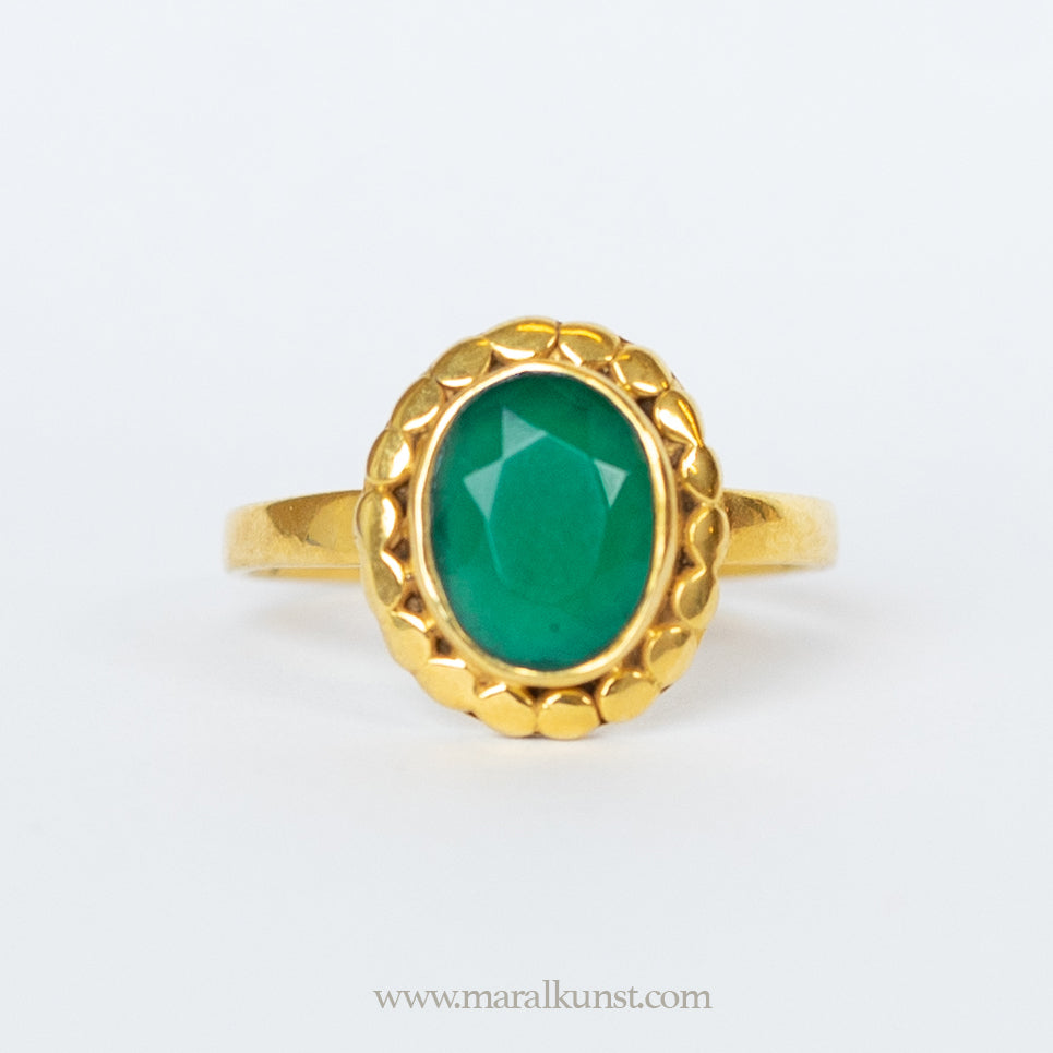 Indian Green onyx silver vintage style ring