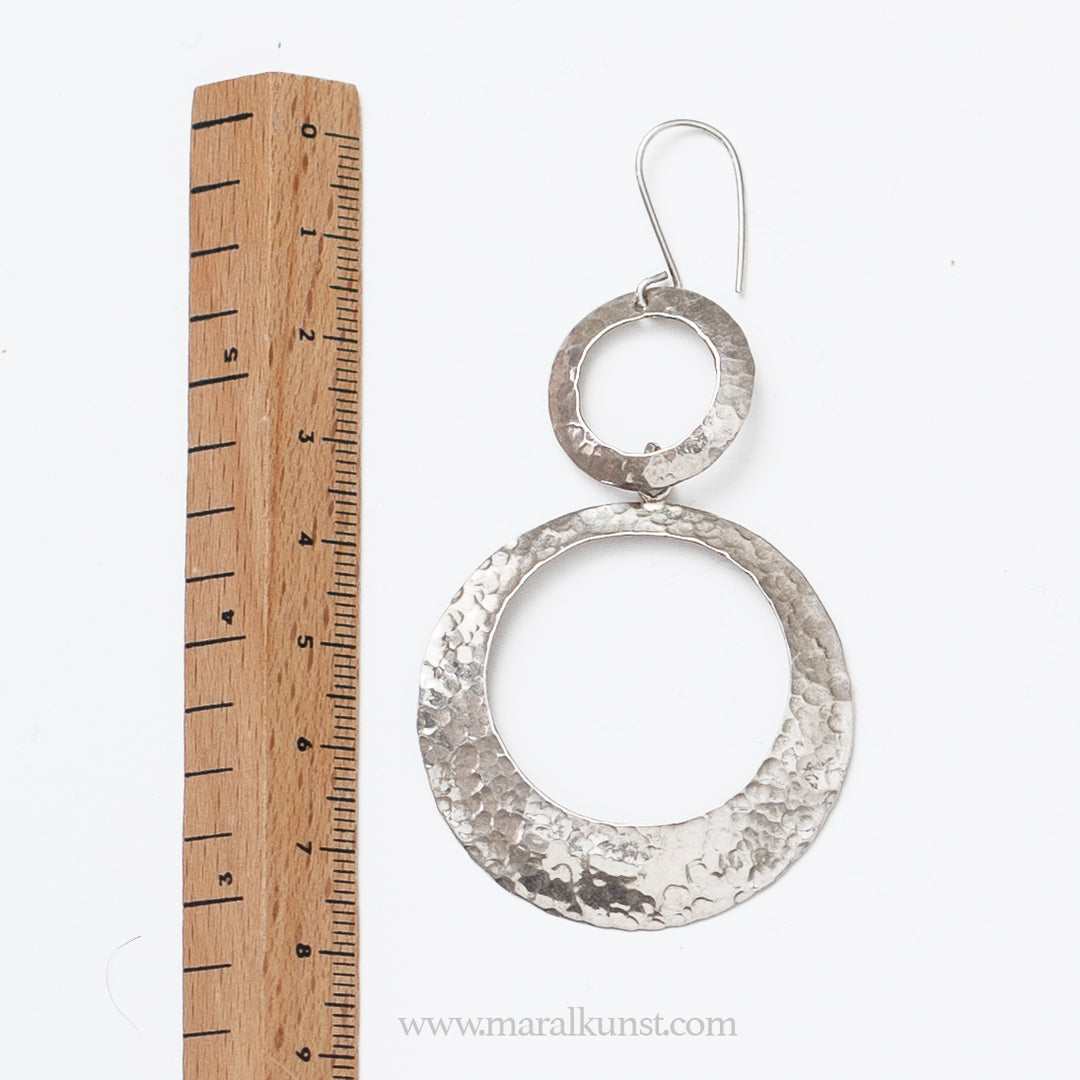 Drop circle Mexican 925 silver hammerd earrings