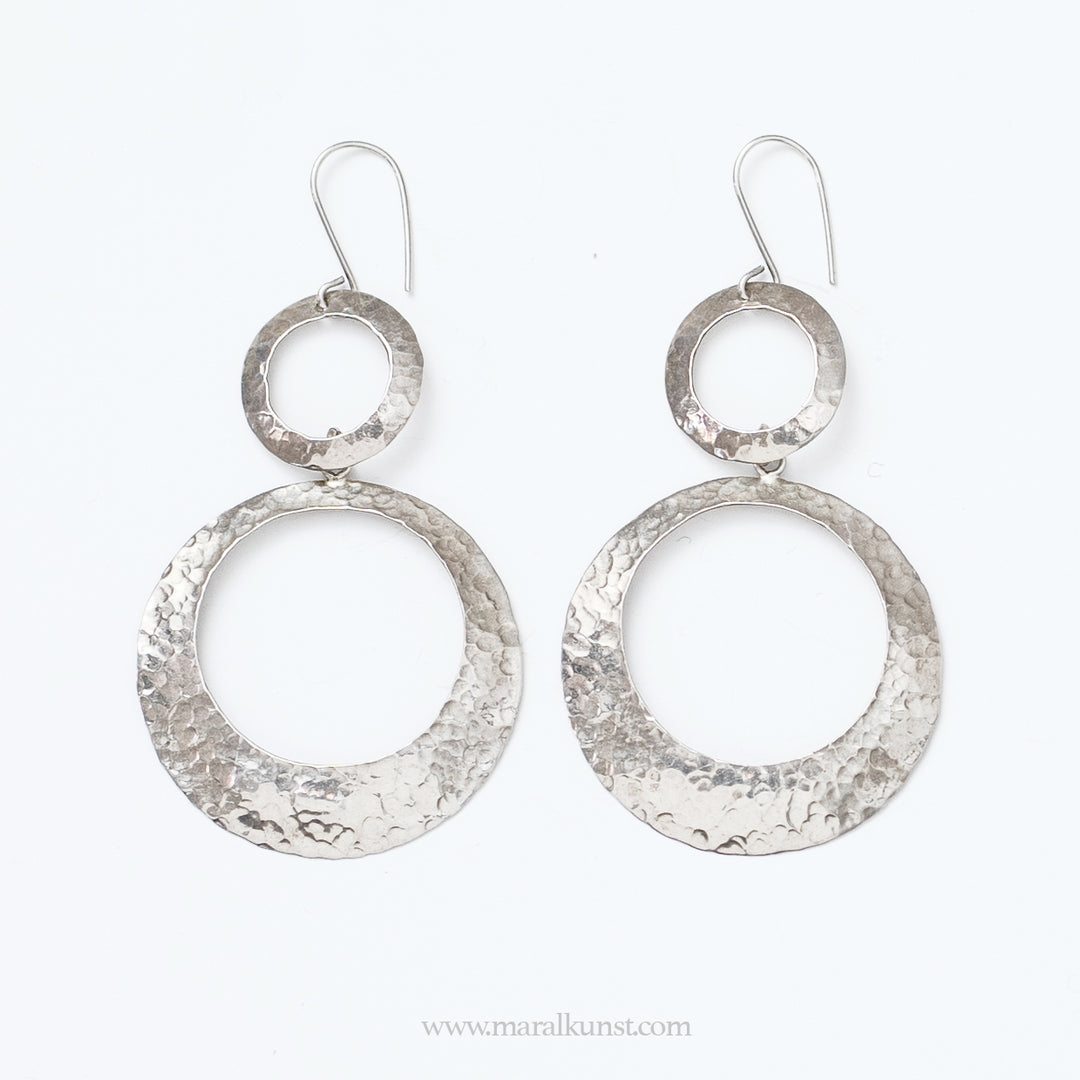 Drop circle Mexican 925 silver hammerd earrings