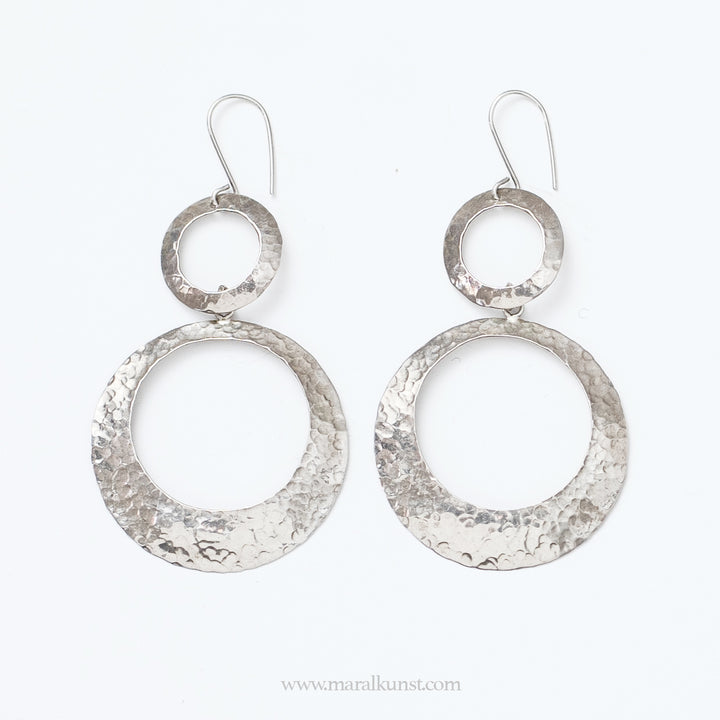 Drop circle Mexican 925 silver hammerd earrings