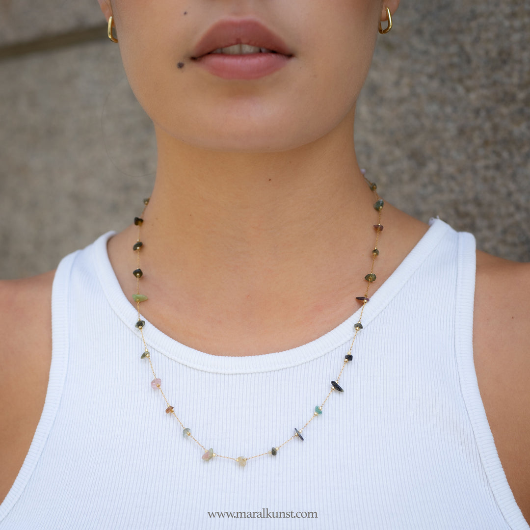 Delicate small colorful stone necklace