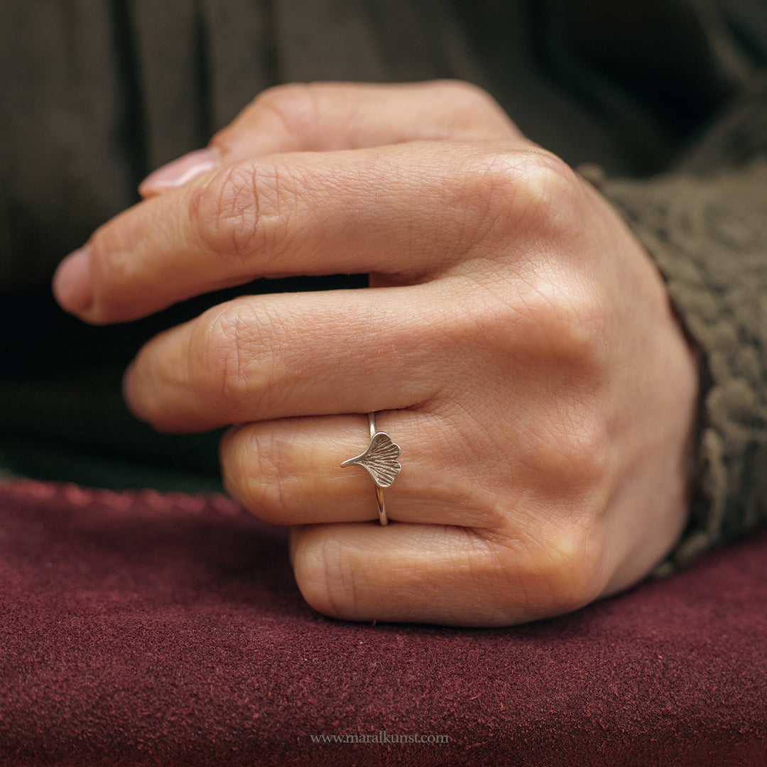 Maral engagement special Ginkgo  silverr ring